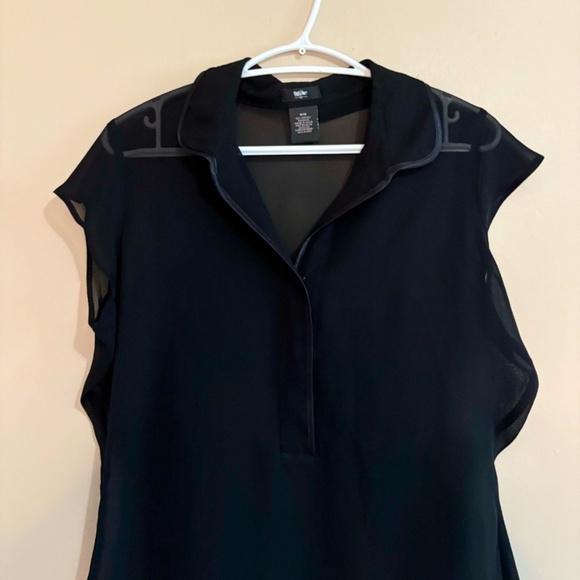 Vintage Y2K Mossimo Sheer Black Cap Sleeve Blouse Black Satin Trim - Picture 2 of 12
